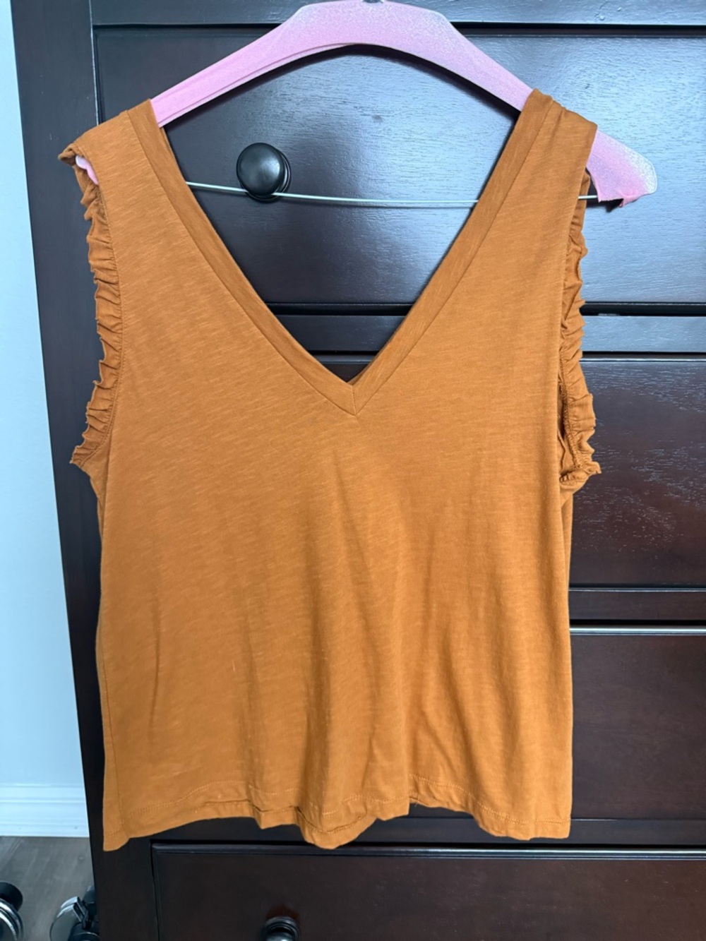 BUCKETLIST Brownish Orange V-Neck Ruffle Sleeve Tank Top. New- never worn